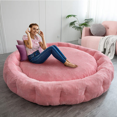 MAXYOYO Bean Bag Bed, Giant Round Floor Mattress Corduroy Flower Shaped Movie Mattress, Pink