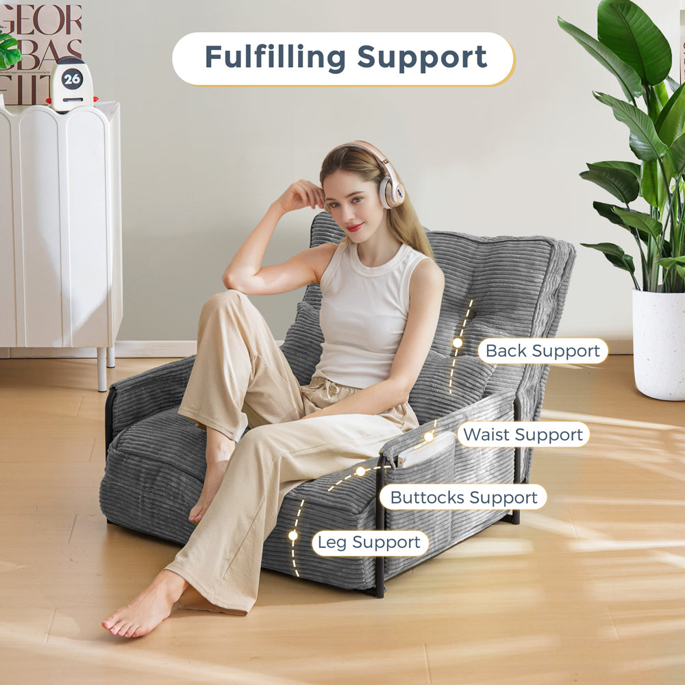 MAXYOYO Adjustable Floor Sofa Couch with Pillow, 5-Position Foldable Lazy Sofa Sleeper Bed with Armrest, Single Size, Dark Grey