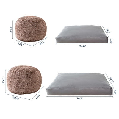 MAXYOYO Bean Bag Bed, Faux Fur BeanBag Chair to Velvet Floor Bed with Removable Cover, Coffee