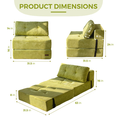 MAXYOYO Folding Sofa Bed, Convertible Sofa Bed with High-Density Support Foam for Living Room Bedroom, Green