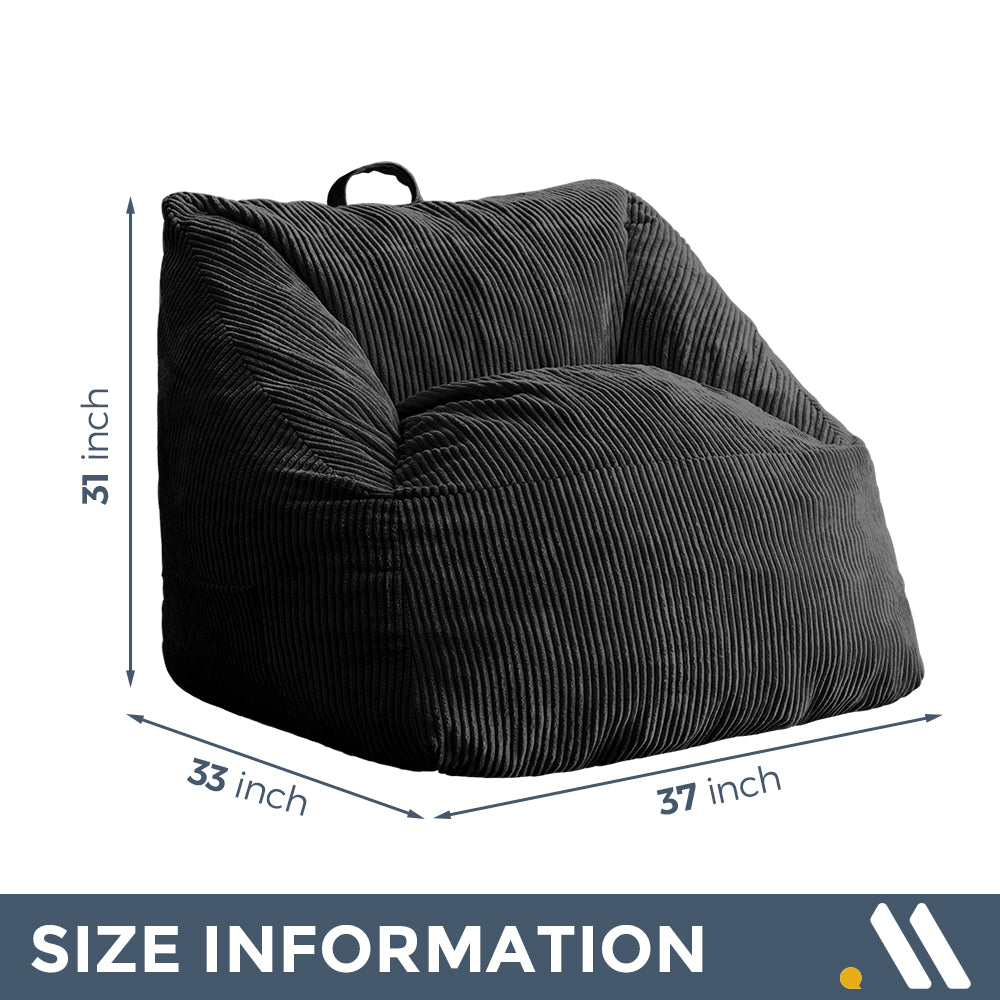 MAXYOYO Bean Bag Chair, Floor Sofa with Handle, Teens Living Room Accent Sofa Chair with Pocket for Gaming Reading Relaxing (Black)