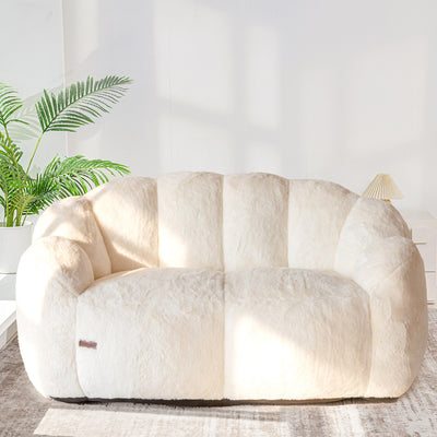 MAXYOYO Bean Bag Chair, Ultra Soft Faux Fur Loveseat Floral Petal Back Sofa for Adults, Double Size (Beige)