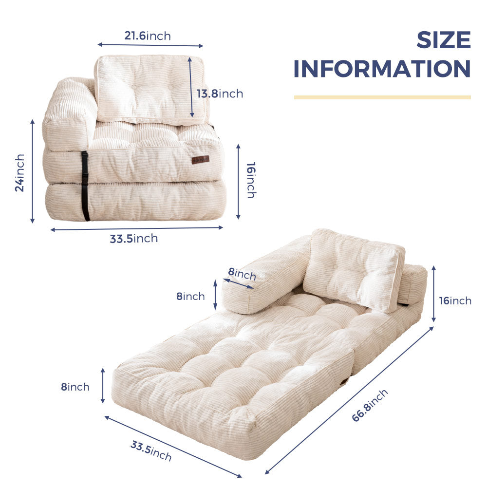 MAXYOYO Folding Sofa Bed, L-Shaped Convertible Sofa Bed with Armrest Foldable Sleeper Sofa, Beige