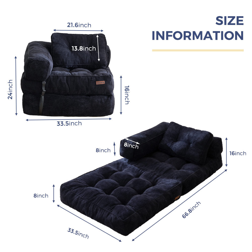 MAXYOYO Folding Sofa Bed, L-Shaped Convertible Sofa Bed with Armrest Foldable Sleeper Sofa, Black