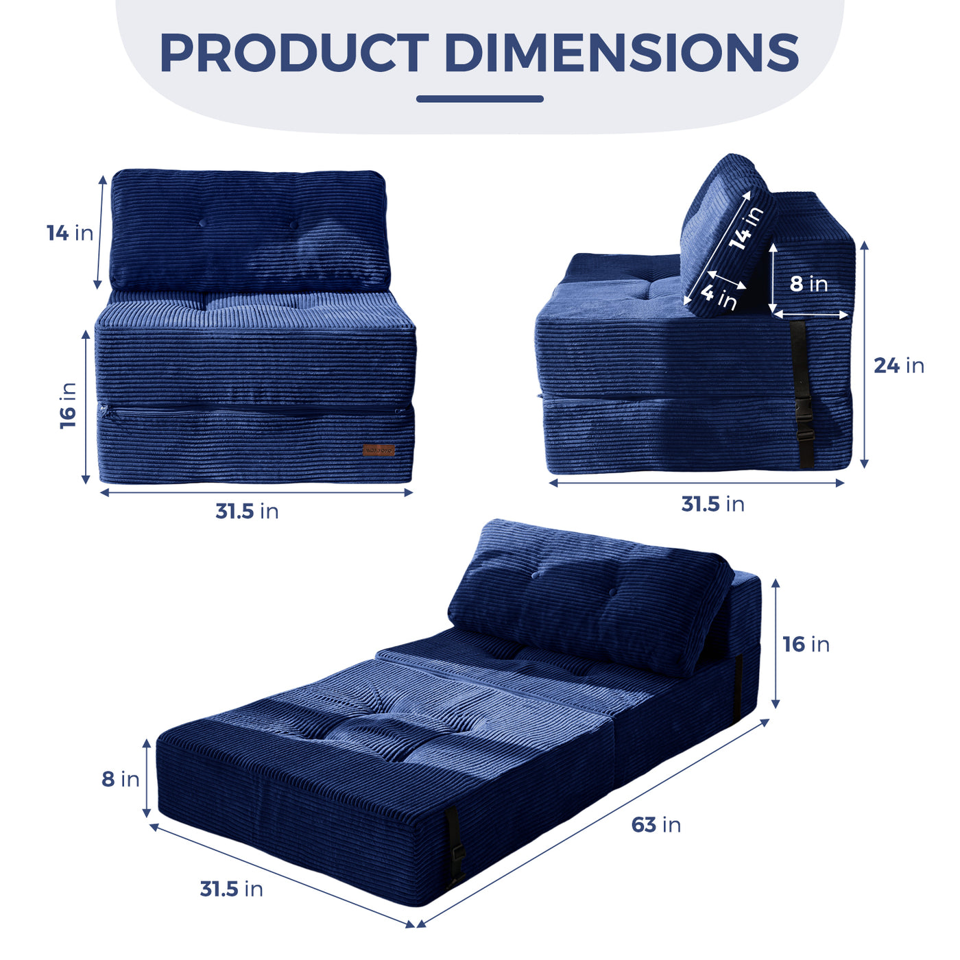 MAXYOYO Folding Sofa Bed, Convertible Sofa Bed with High-Density Support Foam for Living Room Bedroom, Navy