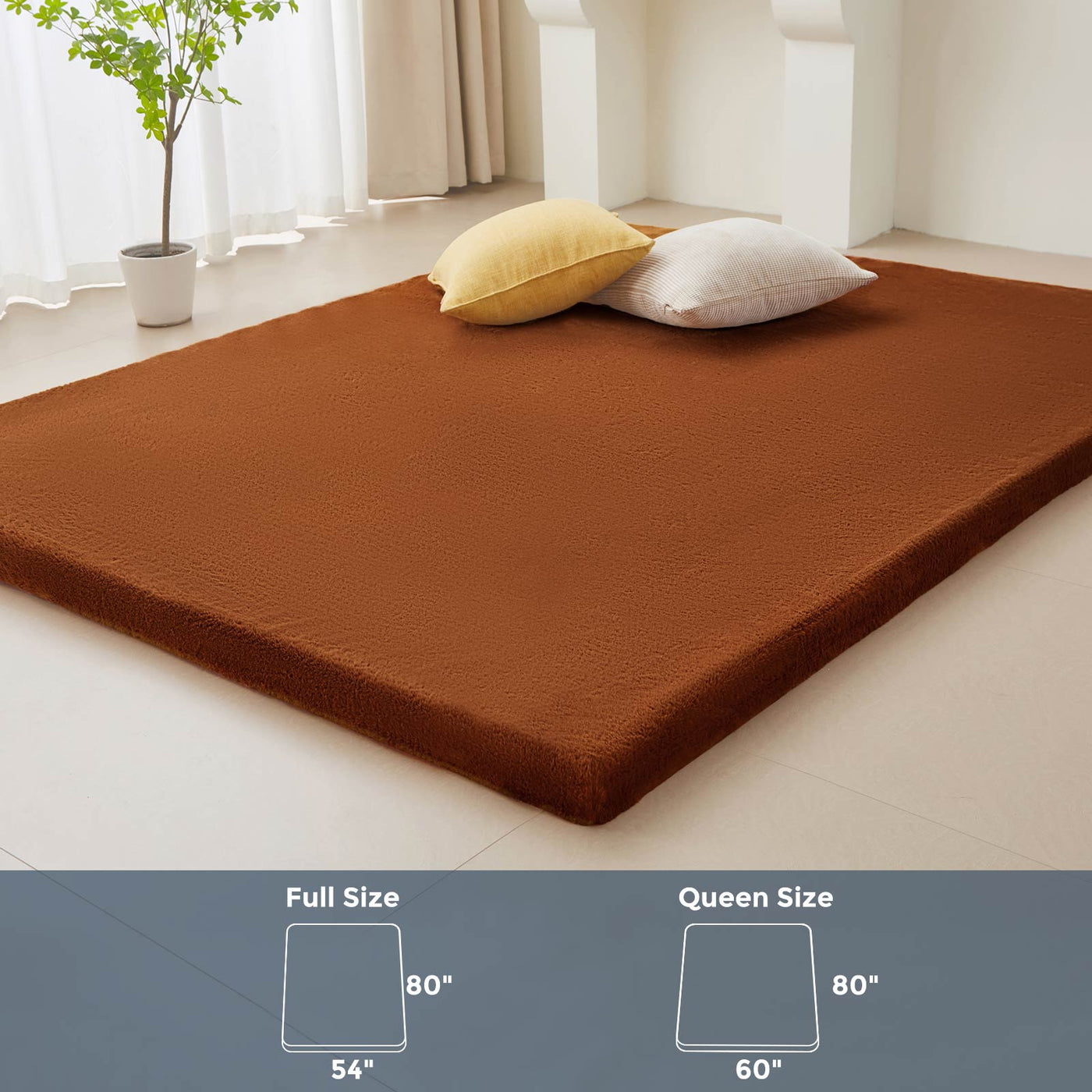 MAXYOYO Faux Fur Removable Futon Mattress, Fluffy Futon Mattress for lounging, napping, or sleeping (Brown)