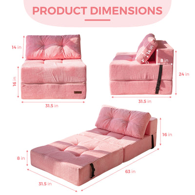 MAXYOYO Folding Sofa Bed, Convertible Sofa Bed with High-Density Support Foam for Living Room Bedroom, Pink