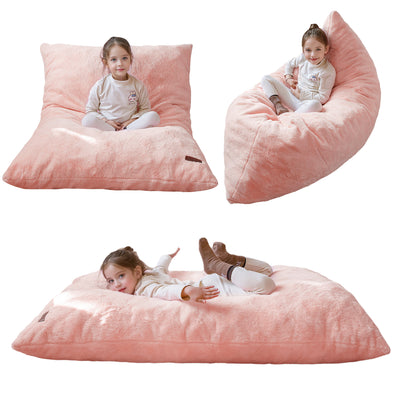 MAXYOYO 3 in 1 Kids Bean Bag Chair Bed, Faux Fur Child Floor Sofa for Gaming, Reading (Pink)