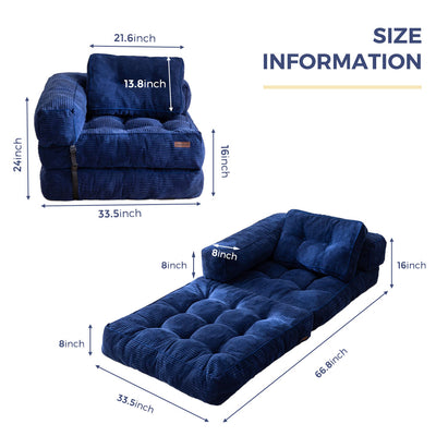 MAXYOYO Folding Sofa Bed, L-Shaped Convertible Sofa Bed with Armrest Foldable Sleeper Sofa, Navy