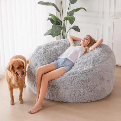 MAXYOYO Bean Bag Bed, Faux Fur BeanBag Chair to Velvet Floor Bed with Removable Cover, Grey