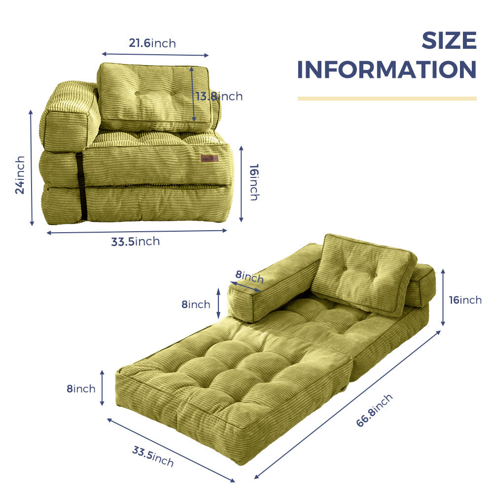 MAXYOYO Folding Sofa Bed, L-Shaped Convertible Sofa Bed with Armrest Foldable Sleeper Sofa, Green