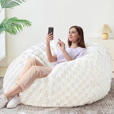 MAXYOYO Bean Bag Bed, Giant Bean Bag Chair to Bed with Jacquard Shaggy Plush Removable Cover for Living Room Bedroom, Beige