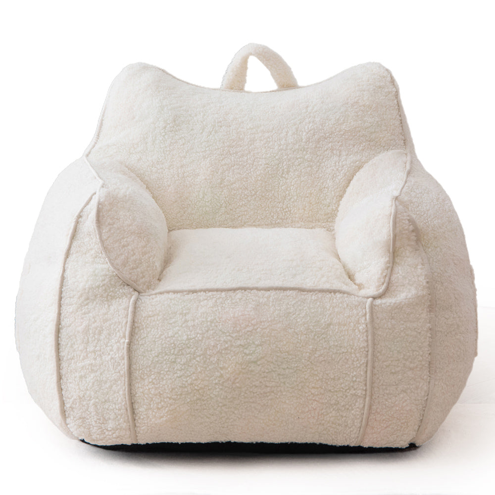 MAXYOYO Kids Bean Bag Chair, Sherpa Bean Bag Couch with Decorative Edges for children's room (White)