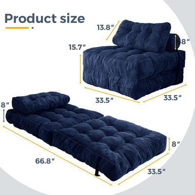 MAXYOYO Corduroy Folding Sofa Bed, Convertible Sleeper Chair with Pillow Foldable Mattress with Back Support, Navy