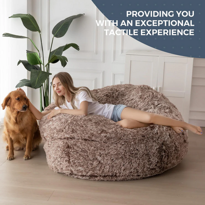 MAXYOYO Bean Bag Bed, Faux Fur BeanBag Chair to Velvet Floor Bed with Removable Cover, Coffee