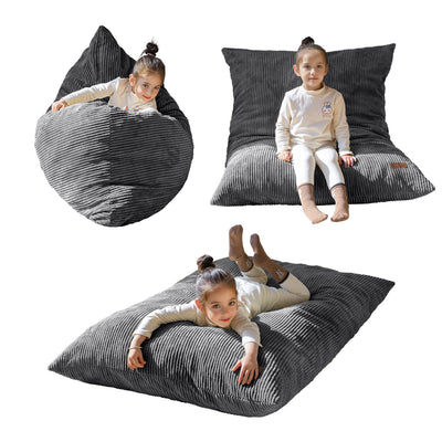 MAXYOYO 3-in-1 Kids Convertible Bean Bag Chair & Bed, Child Floor Sofa for Gaming, Reading, Dark Grey