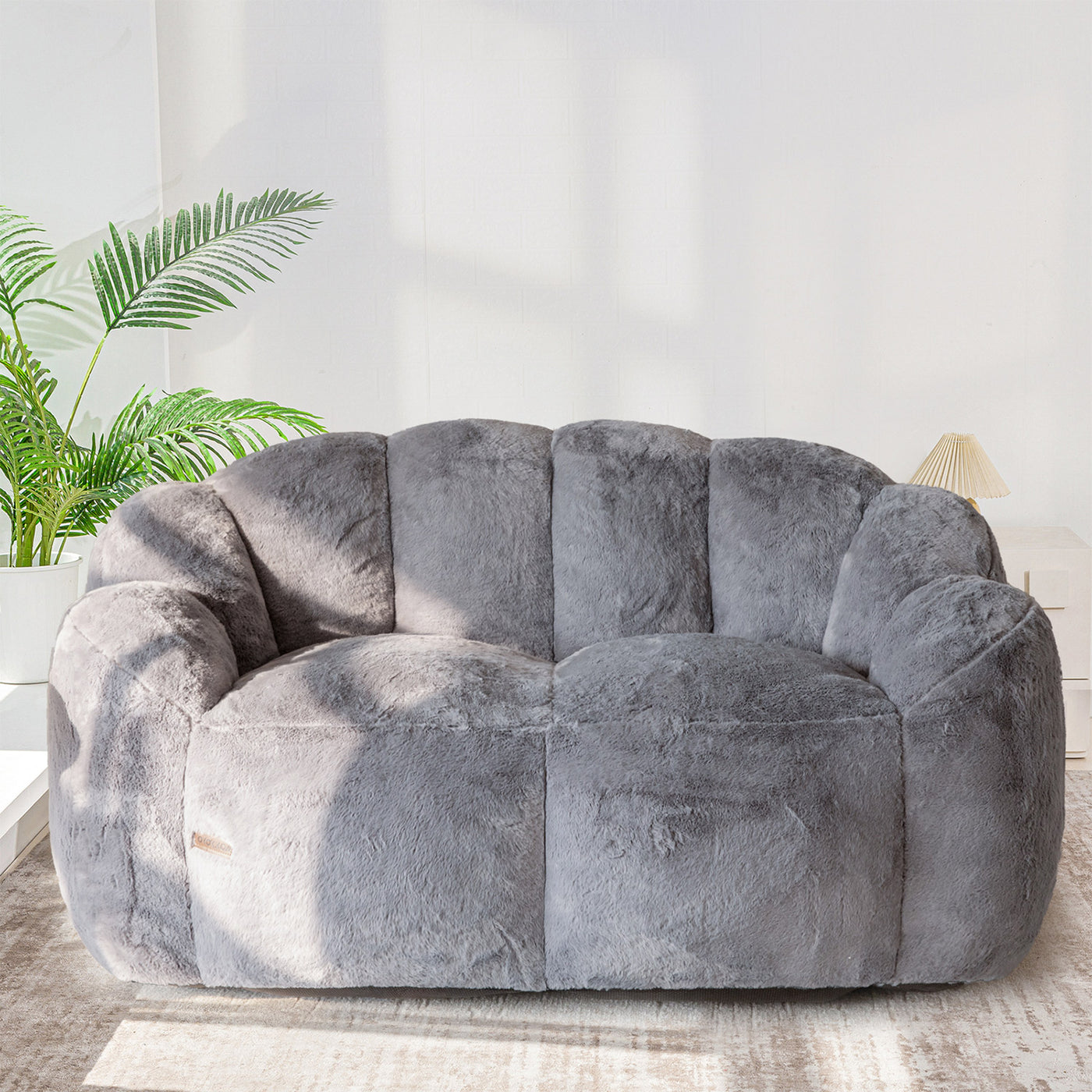 MAXYOYO Bean Bag Chair, Ultra Soft Faux Fur Loveseat Floral Petal Back Sofa for Adults, Double Size (Dark Grey)