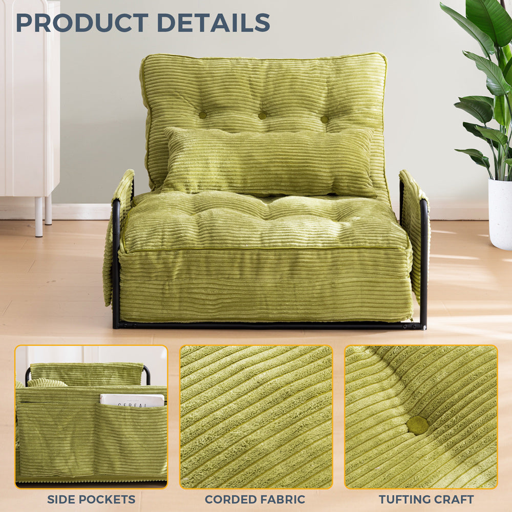 MAXYOYO Adjustable Floor Sofa Couch with Pillow, 5-Position Foldable Lazy Sofa Sleeper Bed with Armrest, Single Size, Green