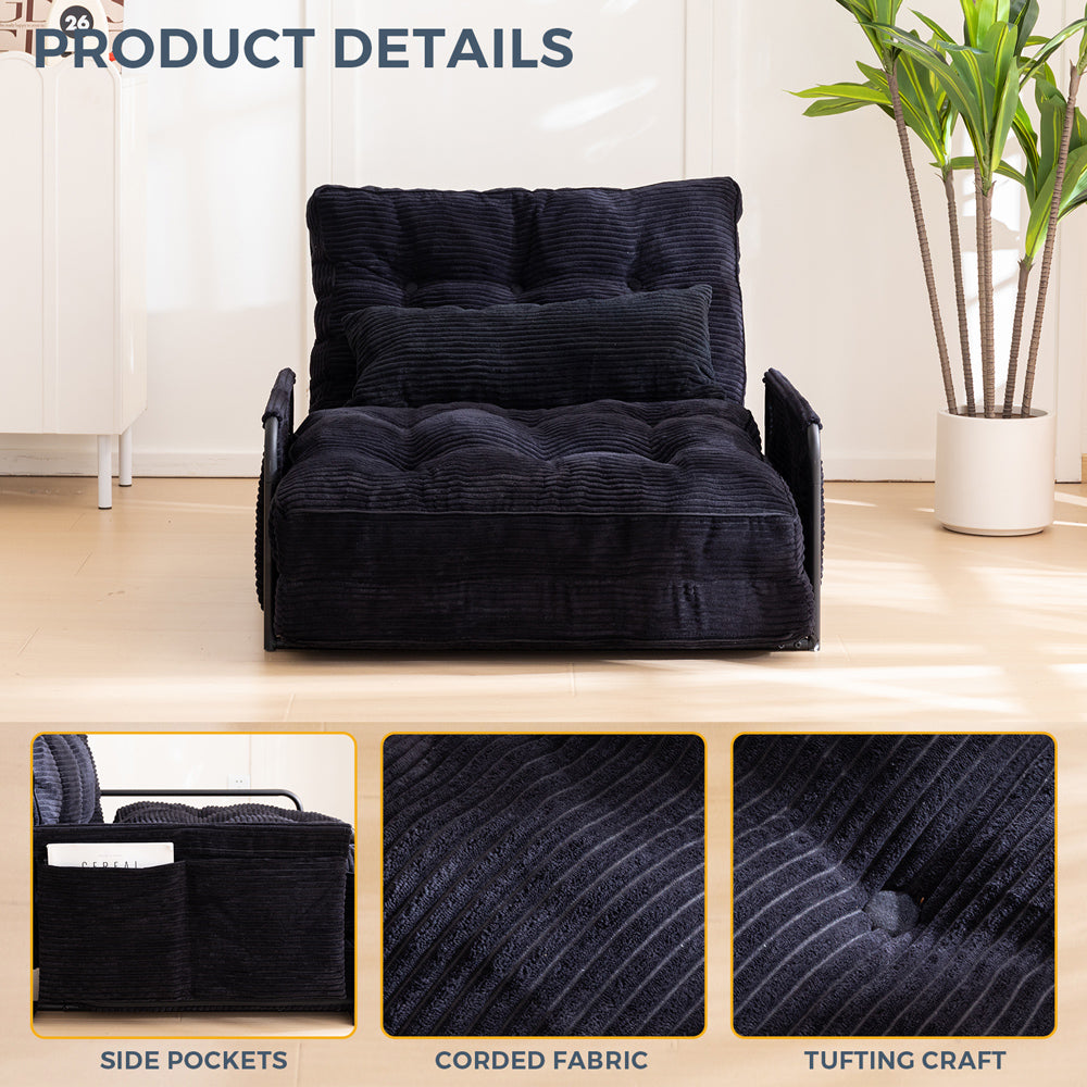 MAXYOYO Adjustable Floor Sofa Couch with Pillow, 5-Position Foldable Lazy Sofa Sleeper Bed with Armrest, Single Size, Black