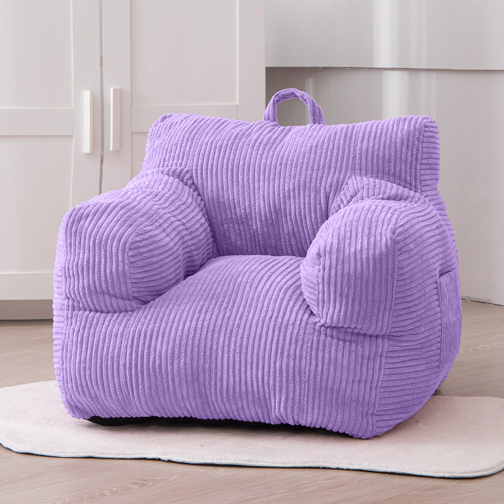 MAXYOYO Kids Bean Bag Chair, Corduroy Bean Bag Couch with Armrests for Children's Room (Dark Purple)