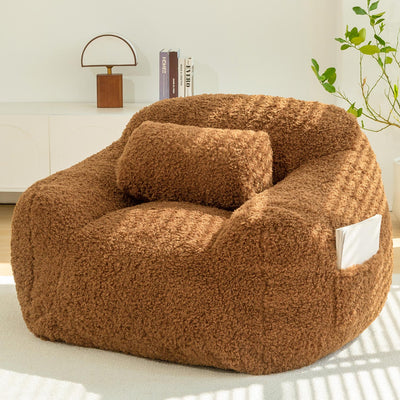 MAXYOYO Bean Bag Chair with Pillow, Wool Comfy Large Bean Bag Chair Couch for Reading and Gaming, Coffee