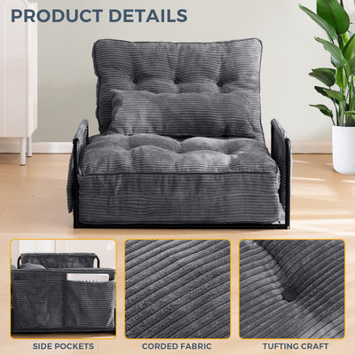 MAXYOYO Adjustable Floor Sofa Couch with Pillow, 5-Position Foldable Lazy Sofa Sleeper Bed with Armrest, Single Size, Dark Grey