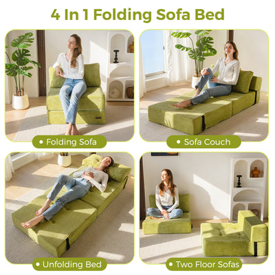 MAXYOYO Folding Sofa Bed, Convertible Sofa Bed with High-Density Support Foam for Living Room Bedroom, Green