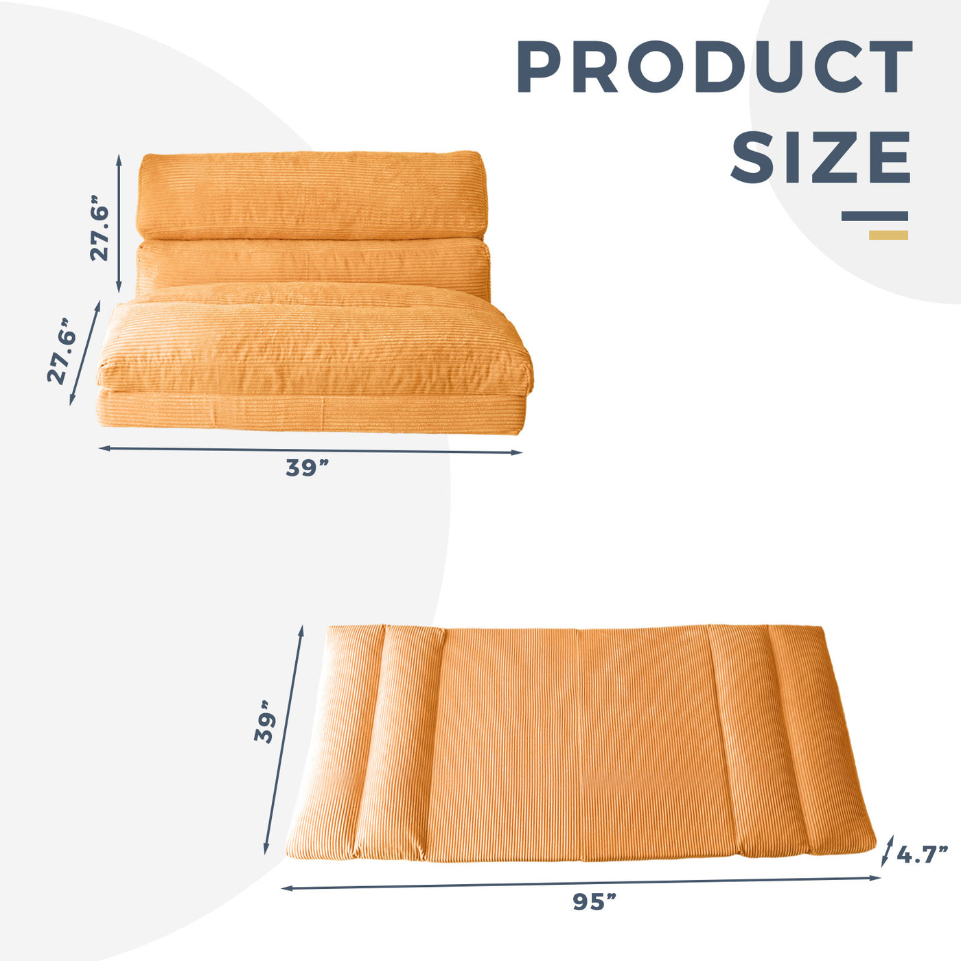 MAXYOYO Bean Bag Folding Sofa Bed, Corduroy Extra-Wide Foldable Floor Mattress, Orange