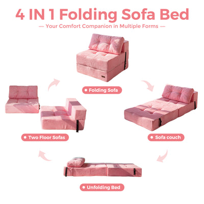 MAXYOYO Folding Sofa Bed, Convertible Sofa Bed with High-Density Support Foam for Living Room Bedroom, Pink