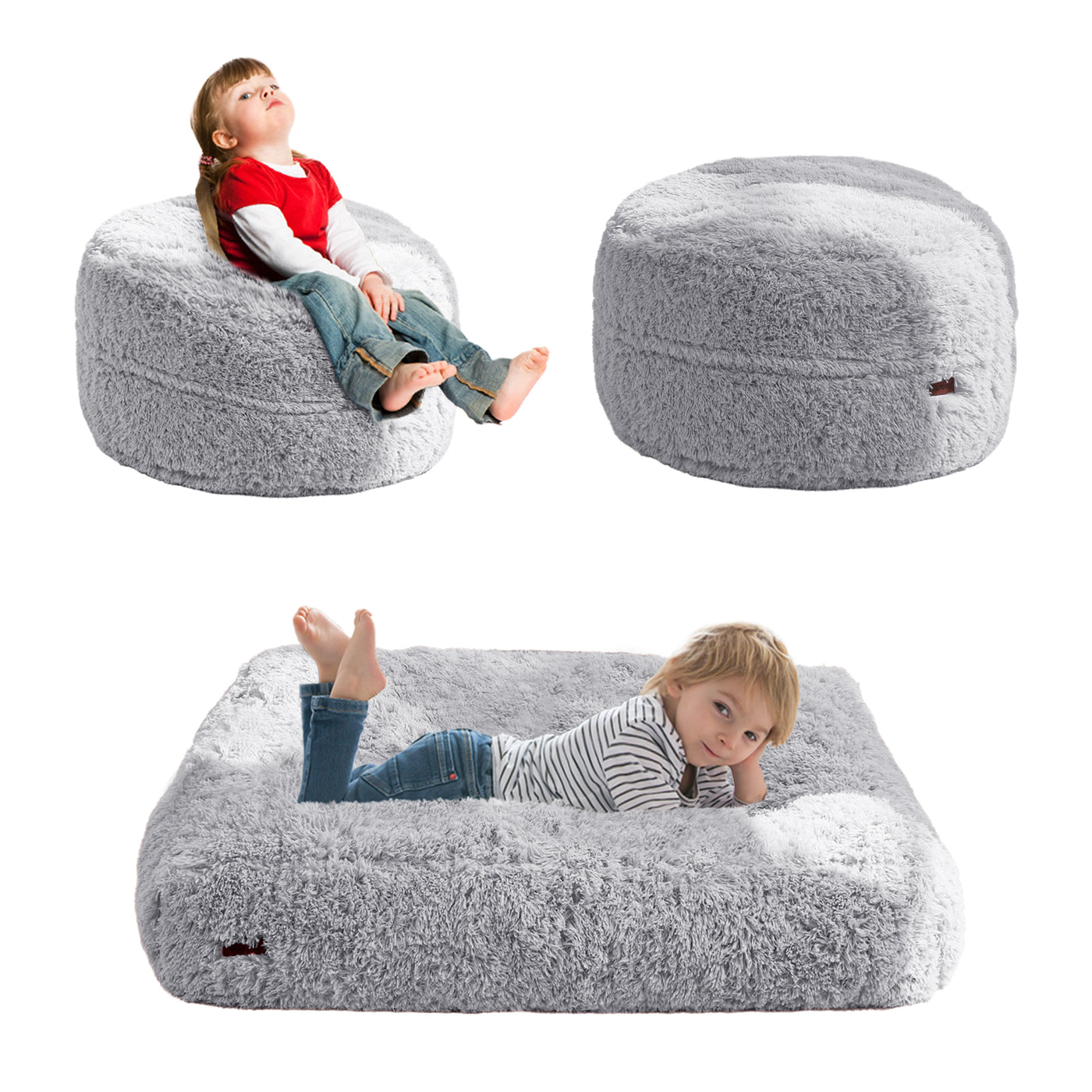 MAXYOYO Bean Bag Chair Bed for Kids, Plush Convertible Bean Bag Folds from Chair to Floor Mattress, Grey