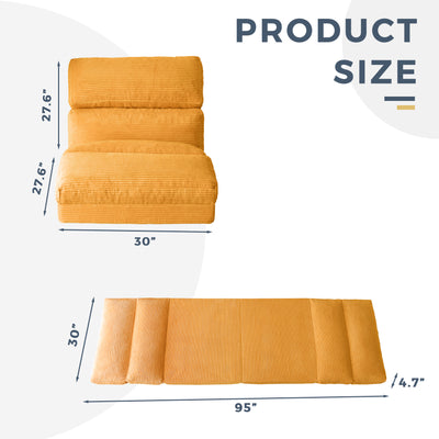 MAXYOYO Bean Bag Folding Sofa Bed, Corduroy Extra-Wide Foldable Floor Mattress, Orange