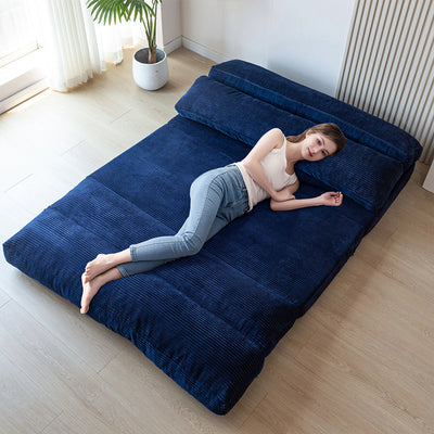 MAXYOYO Bean Bag Folding Sofa Bed, Corduroy Extra-Wide Foldable Floor Mattress, Navy