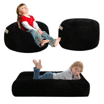 MAXYOYO Bean Bag Chair Bed for Kids, Convertible Bean Bag Folds from Lazy Chair to Floor Mattress Bed, Black