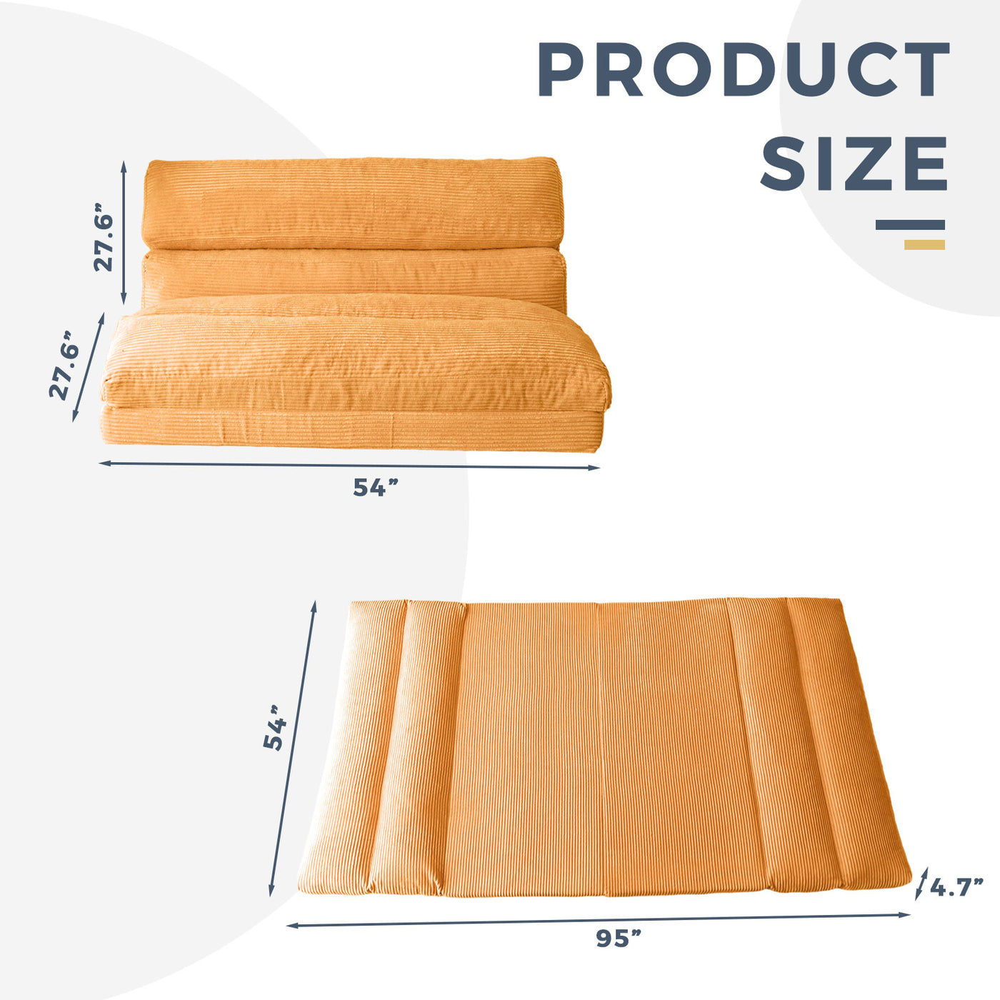 MAXYOYO Bean Bag Folding Sofa Bed, Corduroy Extra-Wide Foldable Floor Mattress, Orange