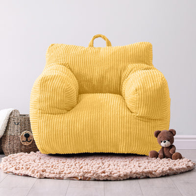 MAXYOYO Kids Bean Bag Chair, Corduroy Bean Bag Couch with Armrests for Children's Room (Light Yellow)