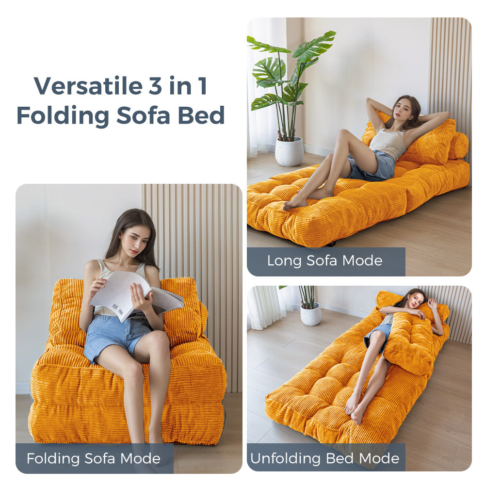 corduroy bean bag folding sofa#color_orange