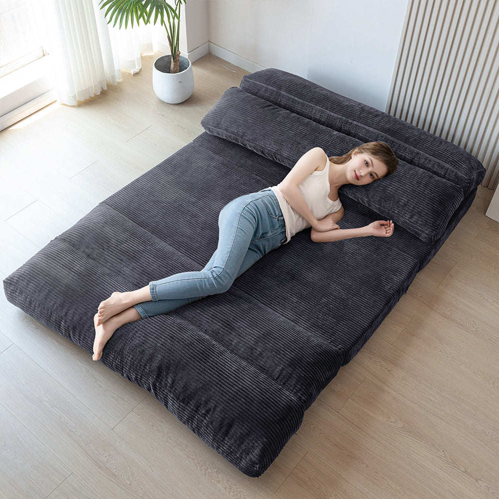 MAXYOYO Bean Bag Folding Sofa Bed, Corduroy Extra-Wide Fold Full Floor Mattress, Dark Grey