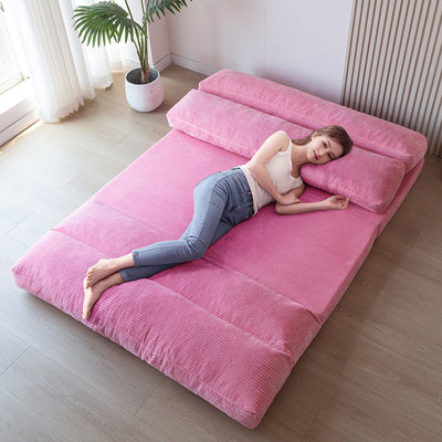 MAXYOYO Bean Bag Folding Sofa Bed, Corduroy Extra-Wide Foldable Floor Mattress, Pink