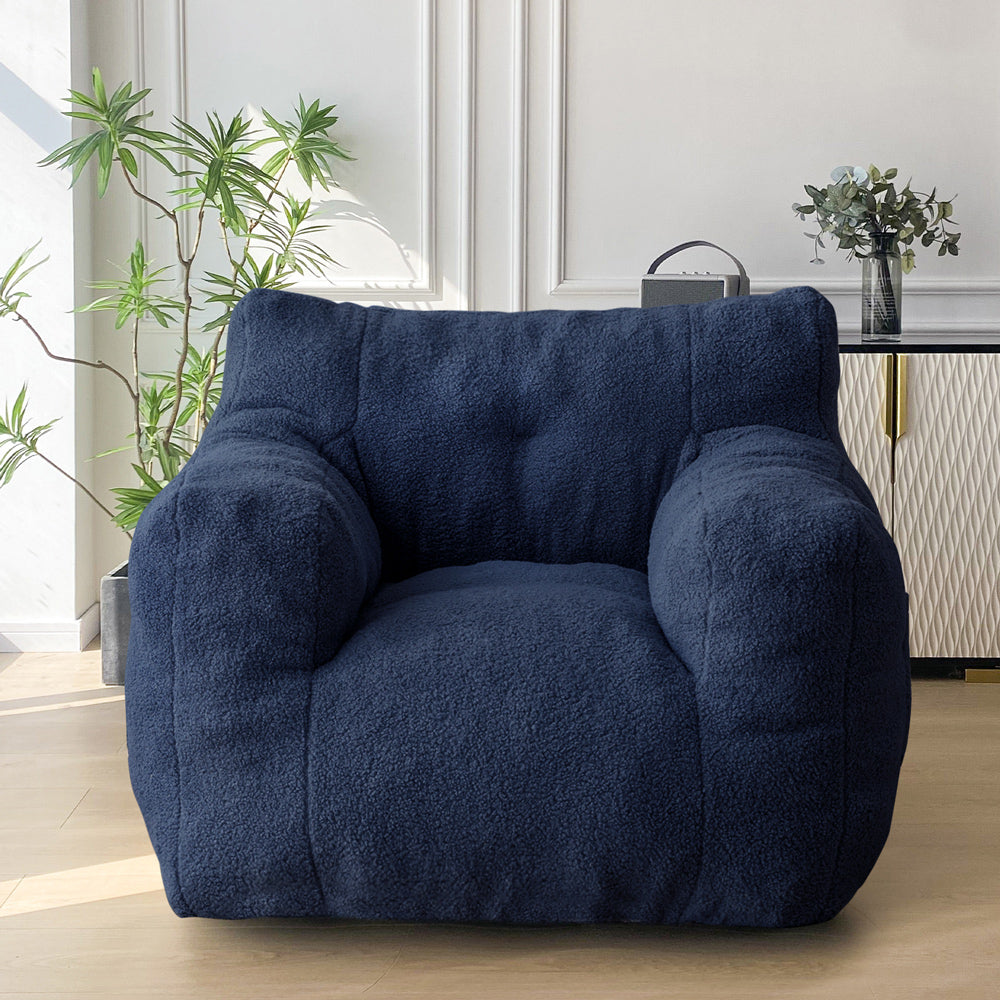 MAXYOYO Sherpa Bean Bag Chair, Boucle Tufted Bean Bag Couch, Living Room Bean Bag Lazy Sofa for Adults Kids, Navy