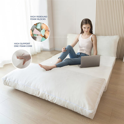MAXYOYO Bean Bag Folding Sofa Bed, Velvet Floor Sofa with Washable Cover for Adults, Cream White