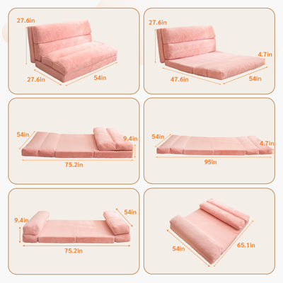 MAXYOYO  Bean Bag Bed Folding Sofa Bed, Extra Wider Fold Full Floor Mattress, Pink Floor Couch