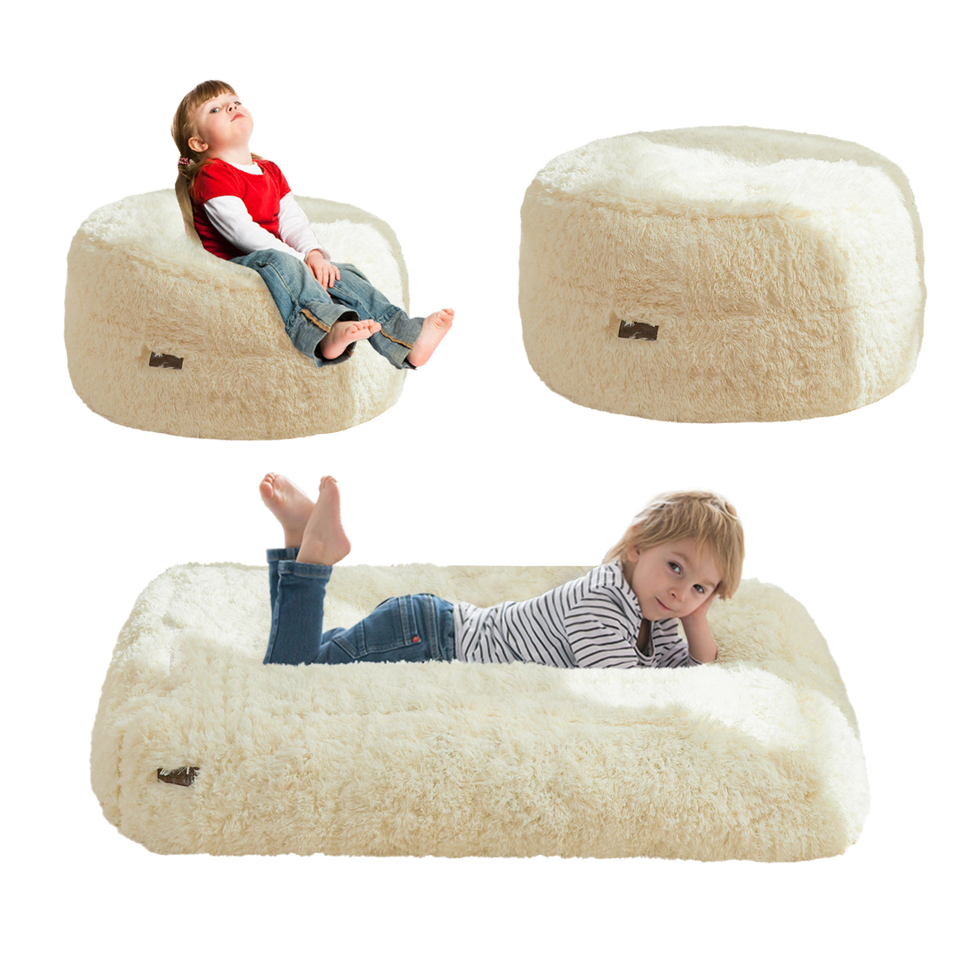 MAXYOYO Bean Bag Chair Bed for Kids, Plush Convertible Bean Bag Folds from Chair to Floor Mattress, Beige