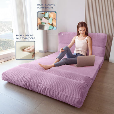 MAXYOYO Bean Bag Folding Sofa Bed, Corduroy Extra-Wide Foldable Floor Mattress, Purple