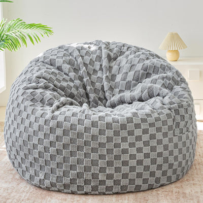 MAXYOYO Bean Bag Bed, Giant Bean Bag Chair to Bed with Jacquard Shaggy Plush Removable Cover for Living Room Bedroom, Grey