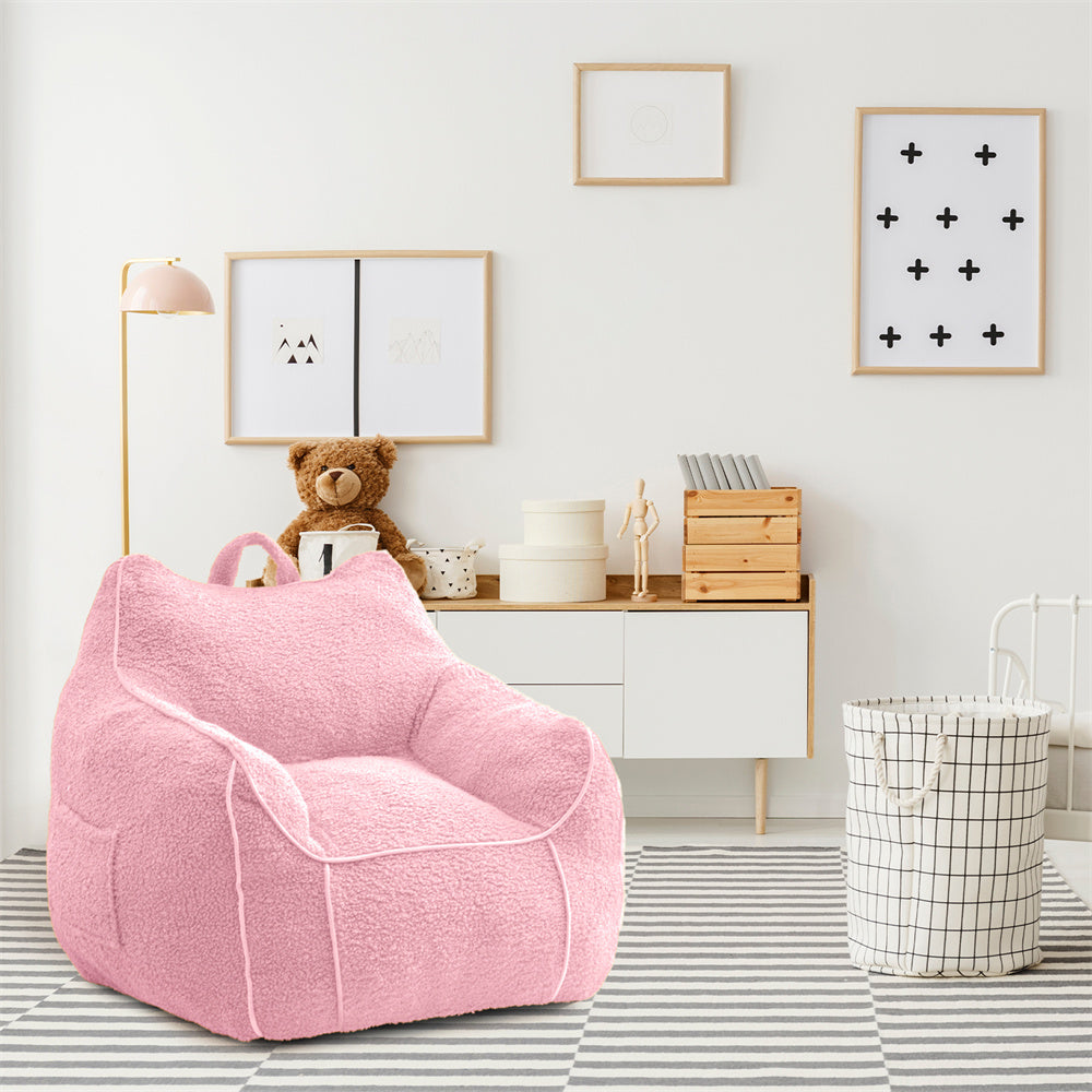 MAXYOYO Kids Bean Bag Chair, Sherpa Bean Bag Couch with Decorative Edges for children's room (Light Pink)