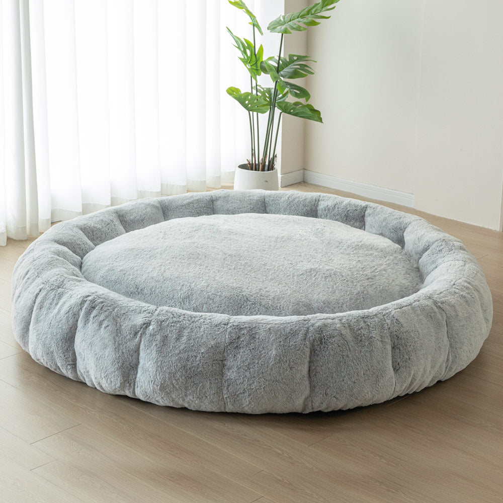 MAXYOYO Bean Bag Bed, Giant Round Floor Mat Faux Fur Flower Shaped Movie Mattress, Mix Grey