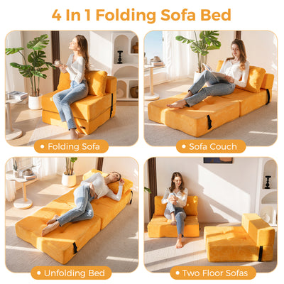 MAXYOYO Folding Sofa Bed, Convertible Sofa Bed with High-Density Support Foam for Living Room Bedroom, Orange