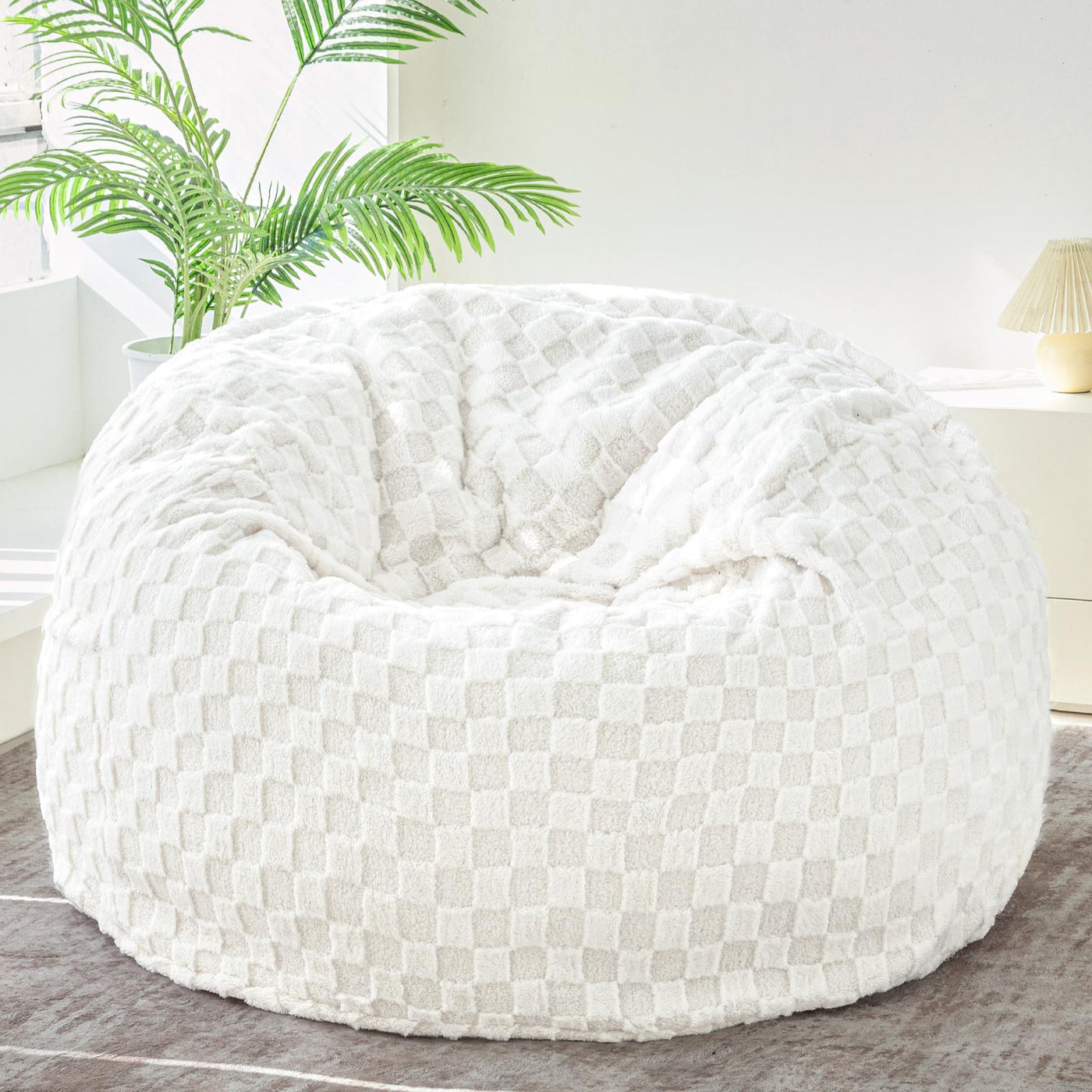 MAXYOYO Bean Bag Bed, Giant Bean Bag Chair to Bed with Jacquard Shaggy Plush Removable Cover for Living Room Bedroom, Beige