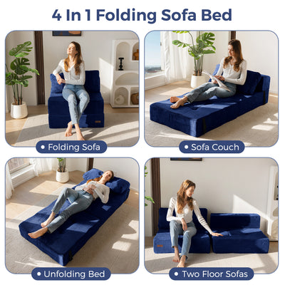 MAXYOYO Folding Sofa Bed, Convertible Sofa Bed with High-Density Support Foam for Living Room Bedroom, Navy