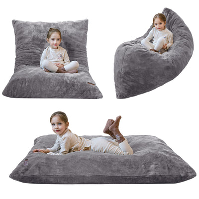 MAXYOYO 3 in 1 Kids Bean Bag Chair Bed, Faux Fur Child Floor Sofa for Gaming, Reading (Dark Grey)